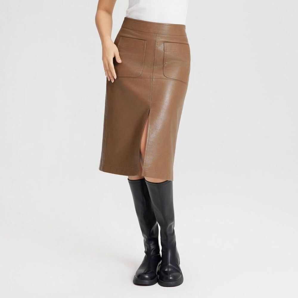 Women's Faux Leather Midi A-Line Skirt - Universal Thread Brown 14